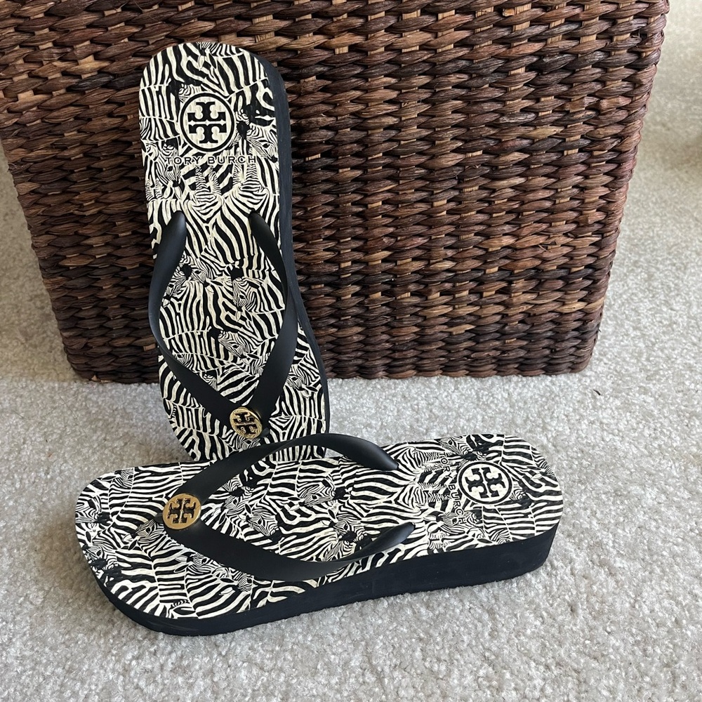 Tory Burch Zebra Print Flip Flops
